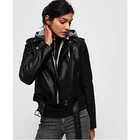 superdry pu hooded biker jacket