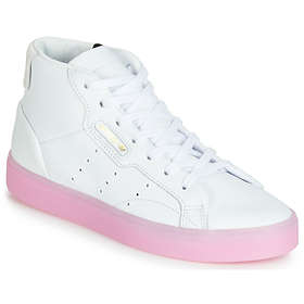 Adidas originals sleek mid top shop trainer in white and pink