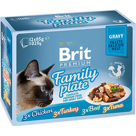Brit Premium Cat Pouches Adult Family Plate Fillets in Gravy 12x0,085kg