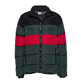 mens Hood Colour Block Sport Puffer in Black Colourblock