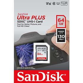 SanDisk Ultra Plus SDXC Class 10 UHS-I U1 V10 130Mo/s 64Go