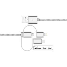 NÖRDIC 3in1 USB A - USB Micro-B (with USB C and Lightning) 2.0 1m