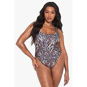 Boohoo Fuller Bust Leopard Rib Square Neck Swimsuit (Women's)