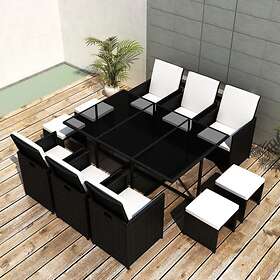 vidaXL 11 Piece Outdoor Dining Set with Cushions Poly Rattan Black