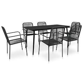 vidaXL 7 Piece Outdoor Dining Set Cotton Rope and Steel Black
