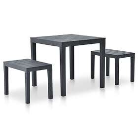 vidaXL Garden Table with 2 Benches Plastic Anthracite