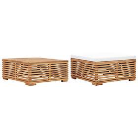 vidaXL Garden Table and Footrest Set & Cream Cushion Solid Teak Wood