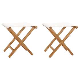 vidaXL Folding Chairs 2 pcs Solid Teak Wood and Fabric Cream White