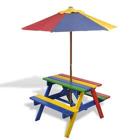 vidaXL Kids' Picnic Table with Benches and Parasol Multicolour Wood