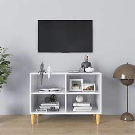 vidaXL TV Cabinet with Solid Wood Legs High Gloss White 69.5x30x50 cm