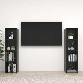 vidaXL TV Cabinets 2 pcs High Gloss Black 142.5x35x36.5 cm Chipboard