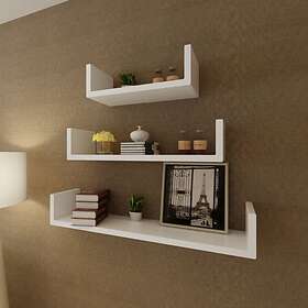 vidaXL 3 White MDF U-shaped Floating Wall Display Shelves Book/DVD Storage