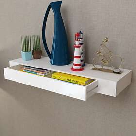 vidaXL White MDF Floating Wall Display Shelf 1 Drawer Book/DVD Storage