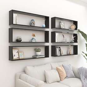 vidaXL Wall Cube Shelves 6 pcs High Gloss Black 100x15x30 cm Chipboard