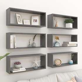 vidaXL Wall Cube Shelves 6 pcs High Gloss Grey 60x15x23 cm Chipboard