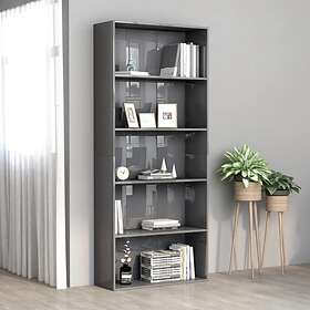 vidaXL 5-Tier Book Cabinet High Gloss Grey 80x30x189 cm Chipboard