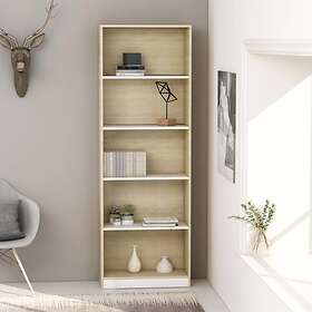 vidaXL 5-Tier Book Cabinet White and Sonoma Oak 60x24x175 cm Chipboard