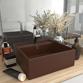 vidaXL Luxury Basin Overflow Square Matt Dark Brown 41x41 cm Ceramic