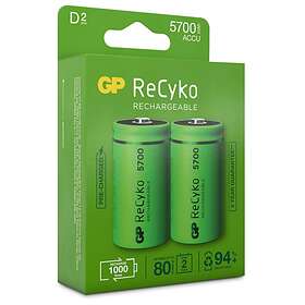 GP Batteries ReCyko D-batterier 5700 mAh (LR20) 2-pack