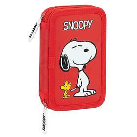 Safta Snoopy Dubbelt Pennfodral med Pennor
