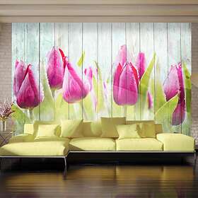 Arkiio Fototapet Tulips On White Wood on white wood 100x70