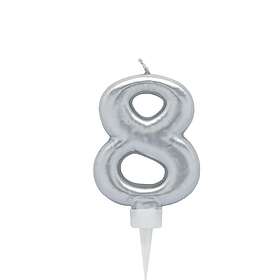PartyDeco Tårtljus Silver Siffra 8