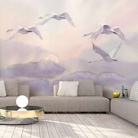 Arkiio Fototapet Självhäftande Flying Swans fototapet 245x175