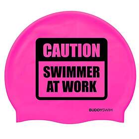 BuddySwim Caution Swimmer At Work Silicone Badmössa Rosa