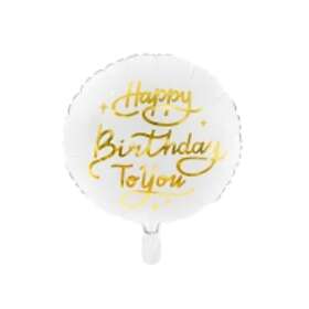 PartyDeco Foil Balloons Happy Birthday To You White/Gold