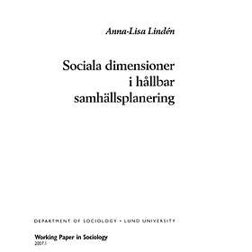 Sociala Dimensioner I Hållbar Samhällsplanering