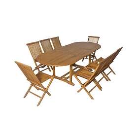 Cémonjardin Salon de jardin en teck grade C Lombok : table ovale 8 chaises Marron