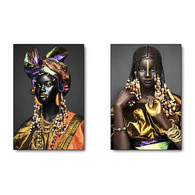 DKD Home Decor Maleri Kolonistil Afrikansk kvinde (50 x 2 x 70 cm) (2 enheder)