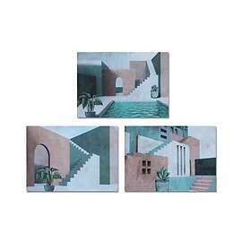 DKD Home Decor Maleri Hus (70 x 1,8 x 50 cm) (3 enheder)