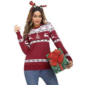 Irevial Round Neck Snowflake Sheer Christmas Sweater (Femme)