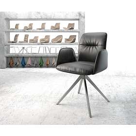 DELIFE Chaise-pivotante Vinja-Flex noir cuir véritable cadre croisé angulaire acier inoxydable