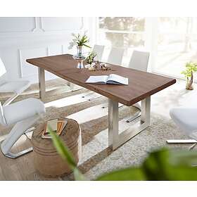 DELIFE Table-à-manger Edge 260x100 XL acacia marron acier inoxydable large Live-Edge