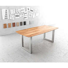 DELIFE Table à manger Edge Boot 200x100 Acacia Naturel Acier Inoxydable Large Bord Suisse