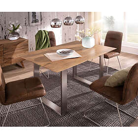 DELIFE Table-à-manger Edge 140x90 acacia nature acier inoxydable mince bord suisse