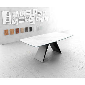 DELIFE Table-à-manger Edge forme Boot 200x100cm Laminam céramique blanc V-pieds milieu noir
