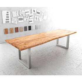 DELIFE Table-à-manger Edge 280x100cm XL acacia nature acier inoxydable large Live-Edge