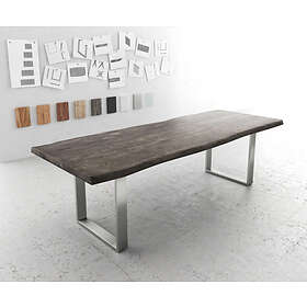 DELIFE Table-à-manger Edge 260x100 XL acacia platine acier inoxydable mince Live-Edge