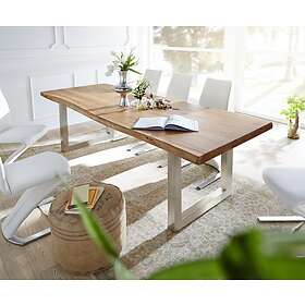 DELIFE Table-à-manger Edge 300x100 XL acacia nature acier inoxydable large Live-Edge