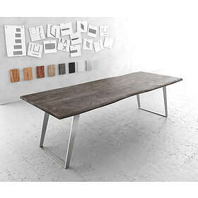 DELIFE Table-à-manger Edge 260x100cm acacia platine acier inoxydable argent incliné Live-Edge