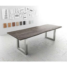 DELIFE Table-à-manger Edge 260x100 acacia platine acier inoxydable large Live-Edge