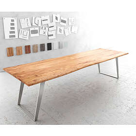 DELIFE Table-à-manger Edge 300x100cm acacia nature acier inoxydable argent incliné Live-Edge