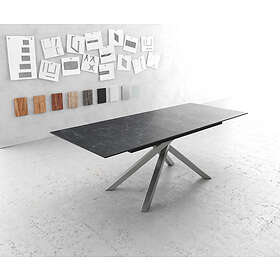 DELIFE Table-à-manger Edge 180-220x90cm Laminam céramique gris pieds milieu croisé argent