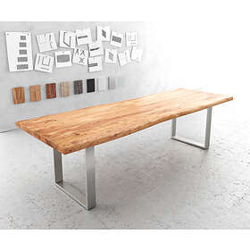 DELIFE Table-à-manger Edge 280x100cm XL acacia nature acier inoxydable mince Live-Edge