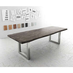 DELIFE Table-à-manger Edge 260x100 XL acacia platine acier inoxydable large Live-Edge