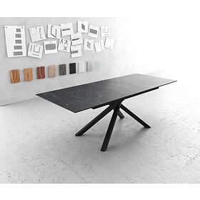 DELIFE Table-à-manger Edge 180-220x90cm Laminam céramique gris pieds milieu croisé noir