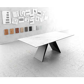 DELIFE Table-à-manger Edge 200x100cm Laminam céramique blanc V-pieds milieu noir